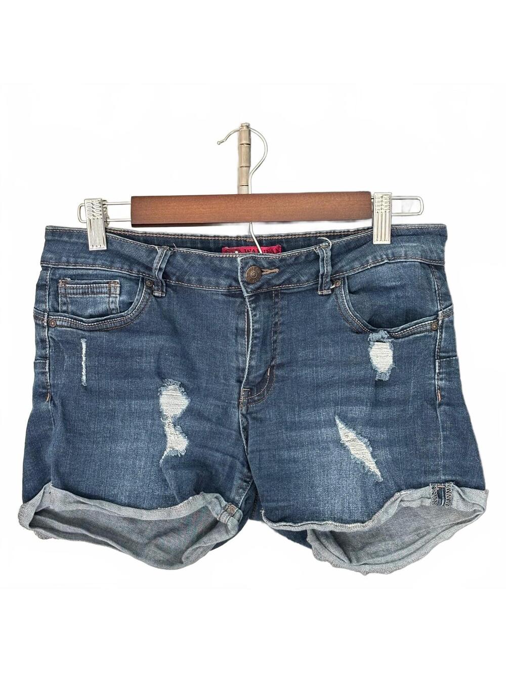 Wax Jean Medium Wash Distressed Cuffed Denim Shorts Women's Size M